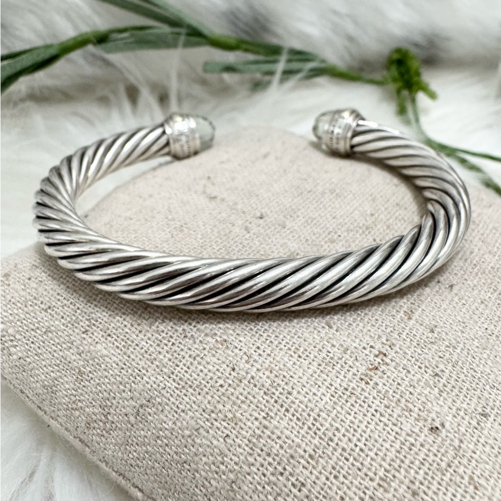David Yurman 7mm Prasiolite .925 14K Classic Cable Cuff Bracelet - Picture 5 of 9